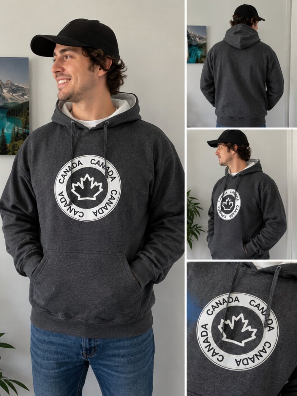 River Wear Canada Hoodie XL Charcoal Gray Maple Leaf Pullover Fleece Sweatshirt - Picture 2 of 12